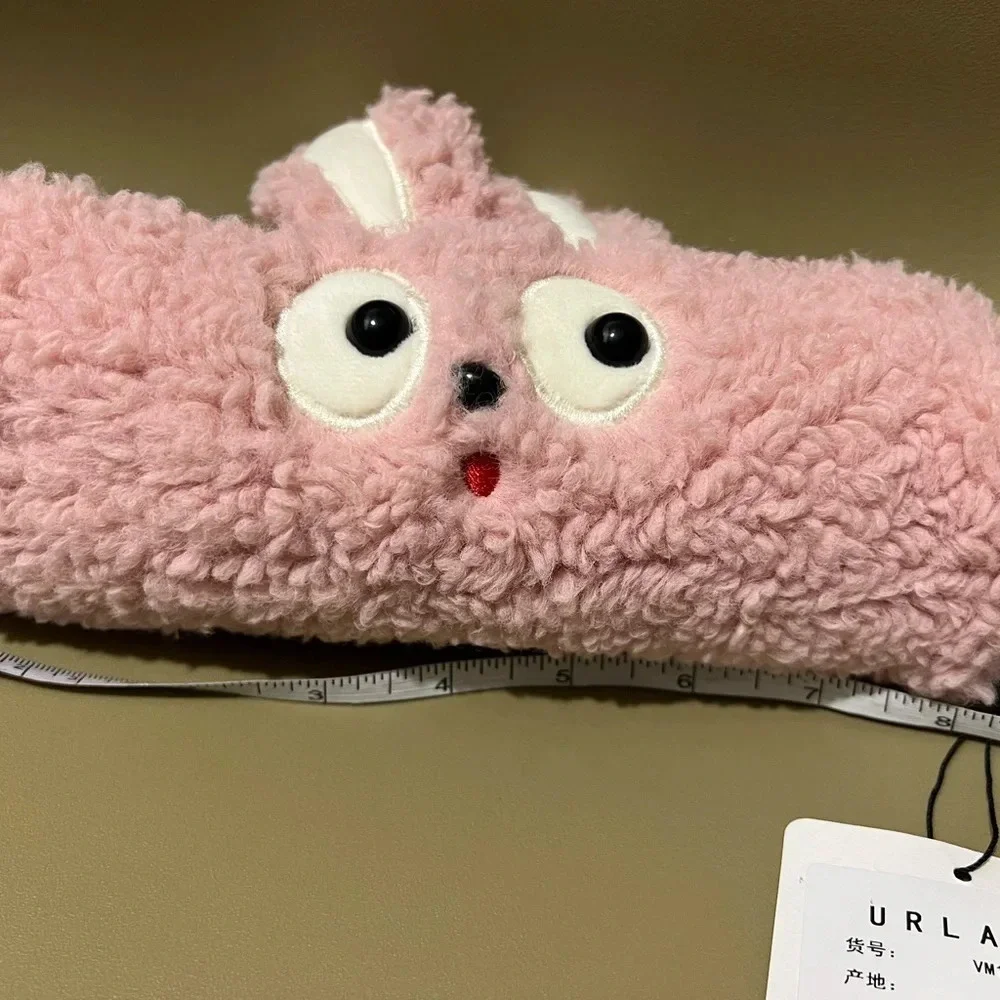 Urlazh bunny rabbit faux fur pink pencil cosmetic makeup case bag clutch